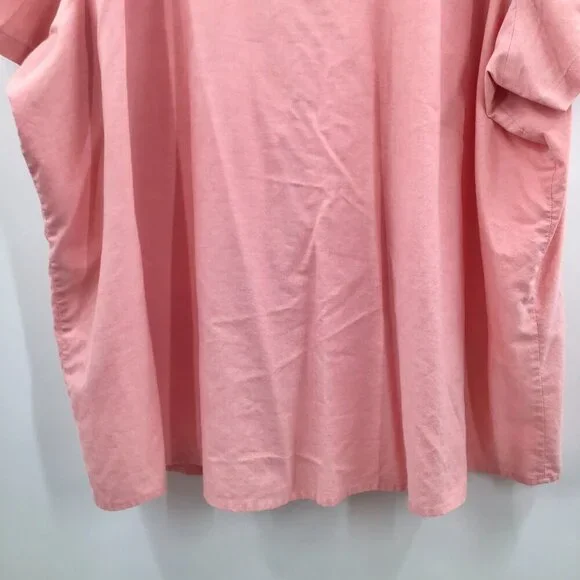 Women's 4X Button Down Shirt Pink Oxford Cotton Blend Short Sleeve Straight Hem - Picture 6 of 9